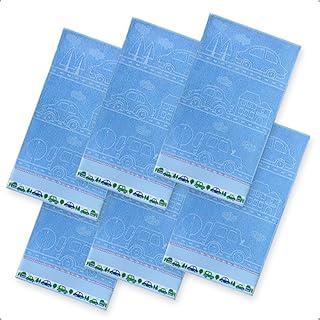 Kit 6 Toalha Lavabo Infantil Jaquard Com Barra Pinte e Borde (Azul Carrinho)