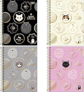 Kit de Cadernos, Tilibra, 1 Matéria, Capa Dura, Colegial, Perrfect Cats, 60 Folhas, Pacote com 4