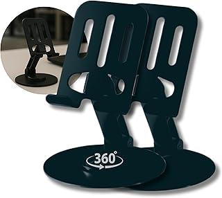 Kit 2 Suporte Universal Celular Mesa Alumínio Base Rotativa 360° Ajustável Dobrável para Smartphones, iPhone, iPad e Tablets Estável e Antiderrapante Premium Metal (Preto)