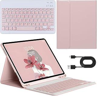 Capa com Teclado Universal para iPad 10.2” (7ª/8ª/9ª Geração), iPad Air 3 (10.5”) e iPad Pro 10.5” (2017) - Teclado Bluetooth Destacável com Porta-Lápis, Capa Fólio Protetora (Rosa)