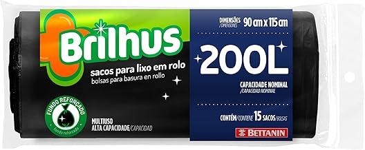 Brilhus - Saco para Lixo Rolo com 15 Sacos de 200 Litros, Cor Preta, Bettanin