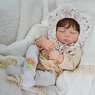 Bebê Reborn Boneca Realista Menina Silicone Pintada Boneca de Olhos Fechados com Acessórios 55cm (Menina Dormindo 4)