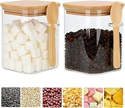 Kit 2 Potes de Vidro Hermético Borossilicato Quadrado com Tampa e Colher de Bambu 600ml