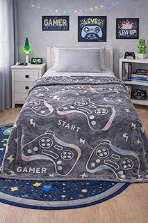 Manta Infantil que Brilha no Escuro Cobertor Video Game para Menino, 150x200cm, Microfibra Quentinha neon(GAMER)