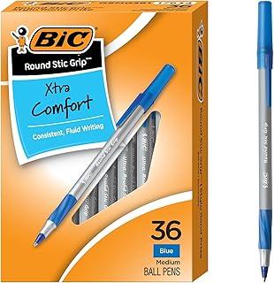 BIC Canetas esferográficas redondas Stic Grip Xtra Comfort azuis, ponta média (1,2 mm), pacote com 36 unidades, excelentes canetas de escrita com aderência macia para excelente conforto e controle