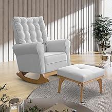 Poltrona Cadeira Sala Leitura Descanso Balanço Amamentação Puff Linho