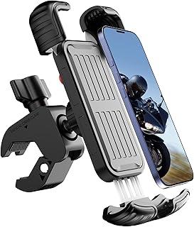 Tobeape Suporte Celular Moto e Bicicletas Antivibração, Universal 10,2–18,3 cm, Fixação Guidão 1,5–4,5 cm, Rotação 360°, Trava Dupla de Segurança, Ideal para iPhone 16 Pro Max e Samsung S24 Ultra