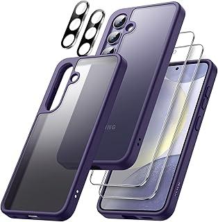 JETech 5 em 1 Capa Fosca para Samsung Galaxy S24+ / S24 Plus 5G com 2 Pacotes Protetor Tela e Protetor Lente Câmera, Case Protetora Translúcida, Filme de Vidro Temperado (Violeta)