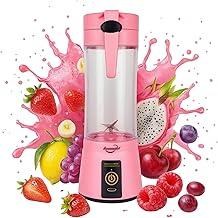 Mini Liquidificador Portátil Recarregável USB, 6 Lâminas, Copo para Sucos e Vitaminas (Rosa)