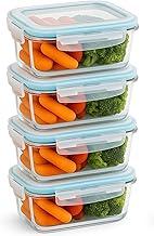 Kit 4 Potes de Vidro Retangulares Herméticos 370ml com Tampa de Silicone Vedação Antivazamento para Freezer e Micro-ondas