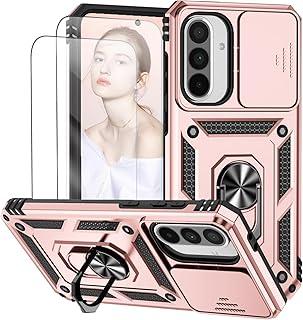Capa para Samsung Galaxy A17 e A26 Capinha | com 2 peças de protetor de tela temperado com janela deslizante da câmera e suporte para telefone incluídos - Rosa