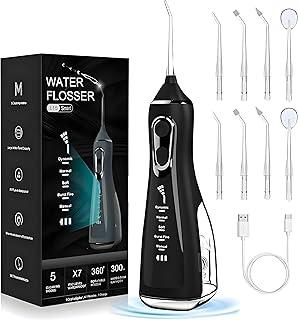 Irrigador Oral & Bucal Portátil Recarregável -Tanque 300ml - Limpeza Profunda com 5 Níveis de Pressão, 8 Ponteiras, À Prova d’Água - Jato Dental Ideal para Aparelhos Ortodônticos, Implantes e Gengivas