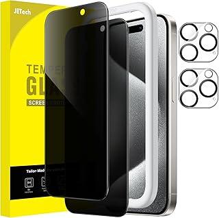 JETech Película de Vidro Temperado de Privacidade para iPhone 15 Pro 6,1 Polegadas com Protetor Lente Câmera, Protetor de Tela Anti-Espião, Ferramenta, 2 Pacotes Cada