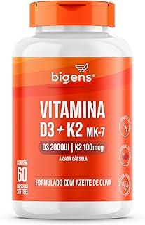 Biogens Vitamina D3 2000UI + K2 MK-7 100mcg com Óleo de Oliva, 60 Cápsulas