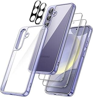 JETech Capa 5 em 1 para Samsung Galaxy S24+ / S24 Plus 5G, 2 Pacotes de Cada Protetor de Tela de Vidro Temperado e Protetor de Lente de Câmera, Capa de Telefone Não Amarelada (Violeta)