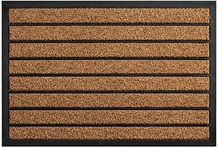 Tapete Capacho de Entrada Fibra de Coco Natural com Base Antiderrapante em Borracha 40x60cm Listrado para Porta Interna e Externa