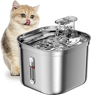JINYUHAY Fonte de Agua Pra Gato 2.2L, Bebedouro Para Gatos, Bebedouro Para Cães, Silenciosa Inox Filtragem Automática (Quadrado)