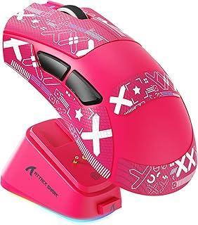 ATTACK SHARK V3 Pro Mouse Gamer Sem Fio Ultraleve 62g com Base de Carregamento Magnética RGB, Sensor 25K DPI, 1000Hz, Bluetooth/2.4G/USB-C, Programável para PC Mac, Fita Vermelha