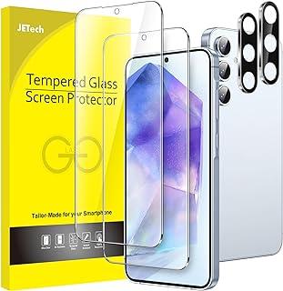 JETech Película de Vidro Temperado para Samsung Galaxy A55 5G 6,6 Polegadas com Protetor Lente Câmera, Protetor de Tela 9H, HD Transparente, 2 Pacotes Cada