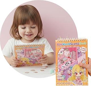 Livro de Adesivos 3D Mini World Scenic Book, 8 Cenários Interativos DIY, Coleção de Cenas com Stickers para Decoração, Atividade Criativa para Adultos e Crianças (Laranja)