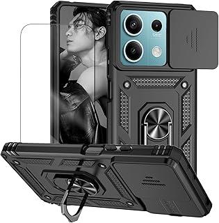 Capa para Redmi Note 13 5G Capinha | com 2 peças de protetor de tela temperado com janela deslizante da câmera e suporte para telefone incluídos - Preto