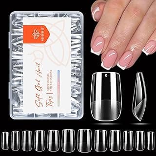 Modelones Pontas de unhas curtas quadradas, pontas de gel macio pré-moldadas, unhas postiças de acrílico transparente, cobertura total, kit de extensão de gel para manicure faça você mesmo em casa, 216 peças, 12 tamanhos com 10% de desconto por R$ 49,49 na amazon