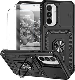 Capa para Samsung Galaxy A17 e A26 Capinha | com 2 peças de protetor de tela temperado com janela deslizante da câmera e suporte para telefone incluídos - Preto