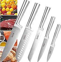 Conjunto de 5 Facas Inox | Jogo de Facas de Cozinha Profissional | Faca Chef, Faca de Pão e Faca Churrasco | Design Ergonômico e Resistente à Ferrugem - Vende Mais