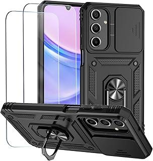 Capa para Samsung Galaxy A16 Capinha | com 2 peças de protetor de tela temperado com janela deslizante da câmera e suporte para telefone incluídos - Preto