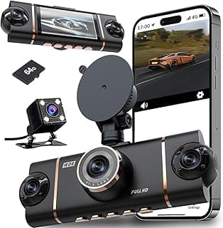 Câmera Veicular 4 Lentes Full HD 1080p com Visão Noturna – Dashcam Frontal, Interna e Traseira, Tela IPS 3.0'', Ângulo de 170°, WDR, Cartão de 64GB Incluso com 10% de desconto por R$ 341,91 na amazon