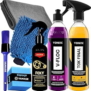 Kit Lavagem de Motos Shampoo V-floc 500ml Vonixx - Desengraxante Foxy 240ml Razux - Cera Liquida Tok final Vonixx com 25.29% de desconto por R$ 97,12 na amazon