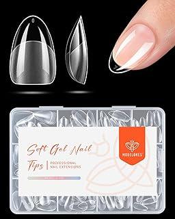 Modelones Pontas de Unhas Extra Curtas Amêndoa, Pontas Pré-moldadas x Unhas Postiças em Gel Macias, Acrílico Transparente, Cobertura Total, Kit de Extensão Pressionada x Manicure em Gel Faça Você Mesmo em Casa 216 Peças 12 Tamanhos