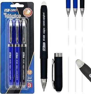 Caneta Apagavel, 0.8 Mm Azul/Preto - Pacote Com 3 Unidades, Caneta Que Apaga Material Escolar (2*azul + 1*preto)