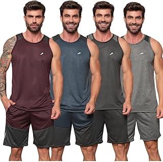 Kit 4 Conjuntos Masculino Academia Dry Fit Regata + Short Estilo Esportivo Slim Fit Ajustável com Cordão