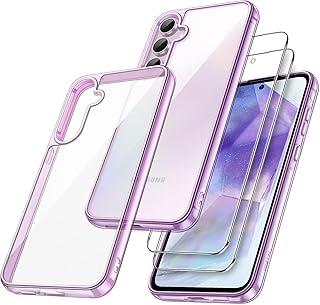 JETech Capa 3 em 1 para Samsung Galaxy A55 5G, com Protetor de Tela de 2 Pacotes, Filme de Vidro Temperado, Case Capinha Protetora de Telefone à Prova de Choque Transparente Traseira (Roxo)
