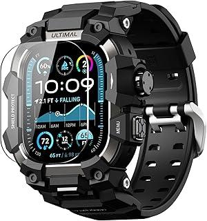 ULTIMAL Capa robusta com pulseira para Apple Watch de 49 mm, compatível com Apple Watch Ultra 3/2/1, capa protetora à prova de choque de grau militar para iWatch Tactical Band masculina (49 mm, preta)