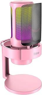 FIFINE streaming USB Microfone para jogos, mic condensador de computador para vídeo, YouTube,com controle RGB, botão de ganho,conector de fone ouvido 3,5 mm,compatível com computador/PS4/PS5-A8 rosa