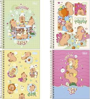 Kit de Cadernos, Tilibra, 10 Matérias, Capa Dura, Colegial, Capyclub, 120 Folhas, Pacote com 4