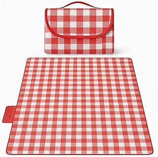 Tapete Piquenique Xadrez Impermeável Dobrável 200x200cm com Alça, Xadrez, Grande para Praia Parque Camping, Fácil de Limpar (Vermelho)
