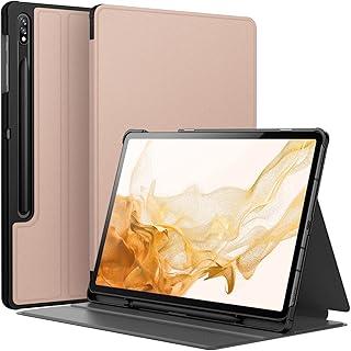 JETech Capa para Samsung Galaxy Tab S8 Plus 2022 / S7 FE 2021 / S7 Plus 2020 12,4 Polegadas com S Pen Suporte de Lápis, Suporte Fólio Slim Tampa Protetora Mesa, Ângulo de Visão Dupla (Rosa Ouro)