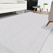 Tapete Sala de Algodão 1,40m x 2,00m Antiderrapante Decoração Boho Geométrico Chevron Rústico Artesanal de Tear Mescla Cinza Cru Minimalista Moderno Neutro