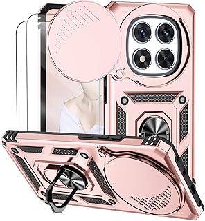 Capa para Xiaomi Poco X7 5G e Redmi Note 14 Pro 5G (Não 4G) Capinha | com 2 peças de protetor de tela temperado com janela deslizante da câmera e suporte para telefone incluídos - Rosa