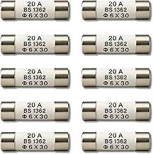 Fusível Cerâmico 20A BS1362, 6x30mm, Kit com 10 Unidades para Forno Micro-ondas
