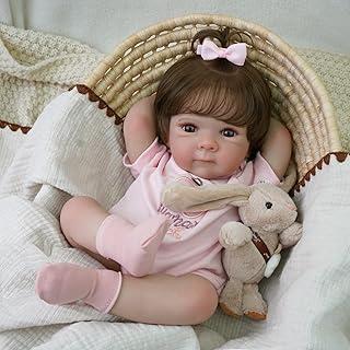 Boneca Bebê Reborn Menina de Silicone Olhos Azuis Realista Pintado 48cm Pode Tomar Banho