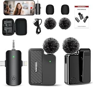 KOCHEAL Microfone Lapela: 2 Microfones Sem Fio com Cancelamento de Ruído (Até 40h), Plug-and-Play. Funciona em Câmeras, iPhone, Android e PC