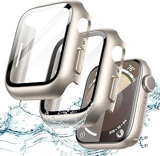 JETech Capa à Prova D'água com Protetor de Ecrã para Apple Watch Series 9 8 7 41mm, Filme de Vidro Temperado Incorporada Case Completa para PC Rígido, Pacote com 2 (Estrela Branca)