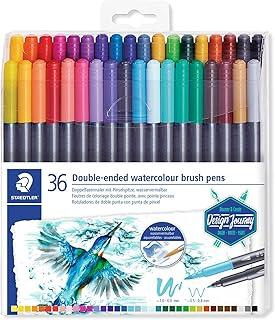STAEDTLER Caneta Pincel - 36 Cores - 3001 TB36 - Caneta Ponta Dupla - Ponta Pincel Flexível Com Traço Entre 1.0-6.0mm e Ponta Fina Com Traço Entre 0.5-0.8mm, Para Efeitos Aquarela
