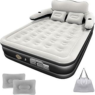 Colchão Inflável Casal 205*155CM com Encosto e Travesseiro, Bomba de ar Elétrica Recarregável Embutida, Inflação e Deflação Rápidas e Automáticas, para Viagens e Acampamentos (Preto e Branco)