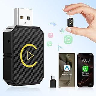 Mini adaptador automotivo sem fio CarPlay e sem fio Android 2024 para iPhone/Android, Dongle sem fio Carplay Plug and Play de baixa latência converte com fio para carro sem fio para carros 2016+