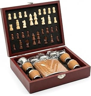 3137 - Kit Jogo de Xadrez e Cantil Maleta com Tabuleiro Dobrável Portátil 4 Copos em Inox e 4 Cubos de Gelo Reutilizáveis com 15.86% de desconto por R$ 84,90 na amazon